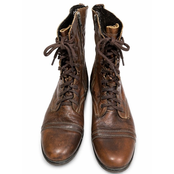 Steve Madden Shoes - Steve Madden Troopa Boots Brown Leather Combat Womens Size 10 Lace Up Zip